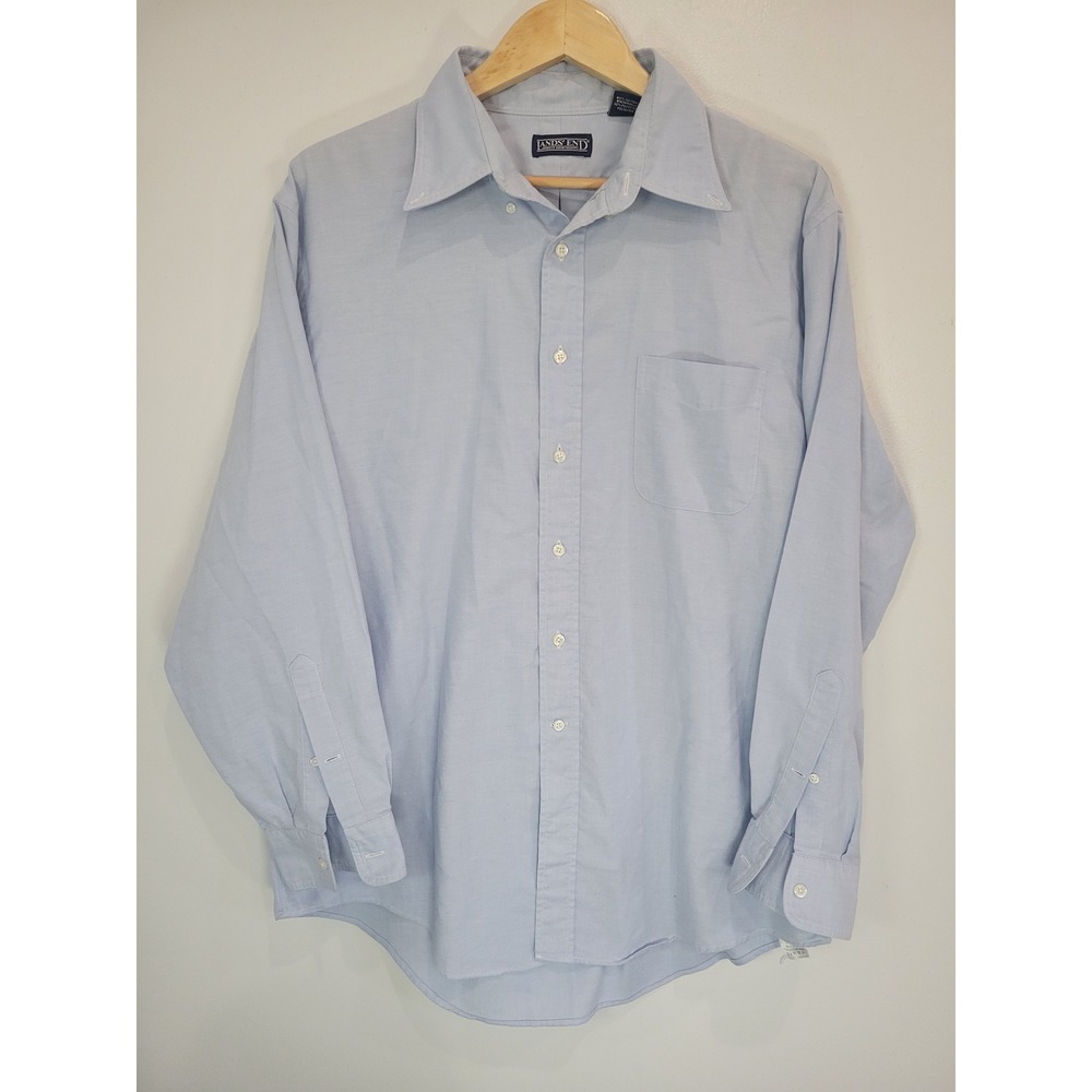 Lands End Mens Light Blue Long Sleeve Button Down Dress Shirt Size 17 34 Regular